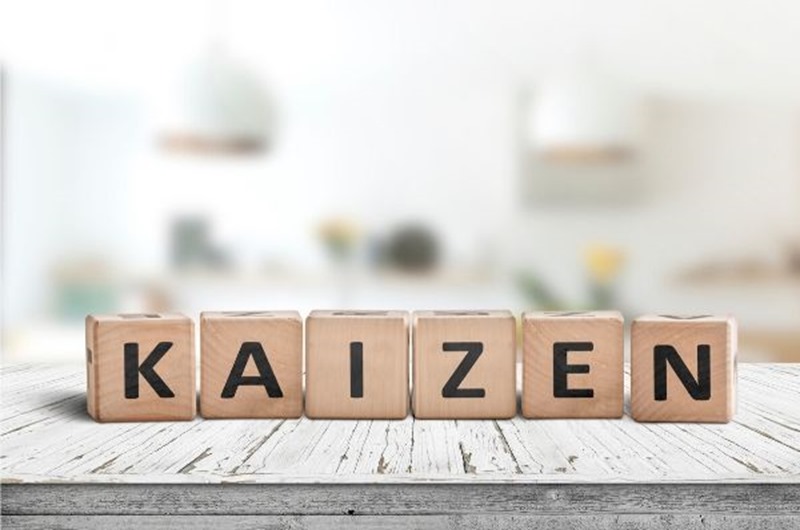 La méthode du Kaizen Alignement de lettres en bois formant le mot Kaizen