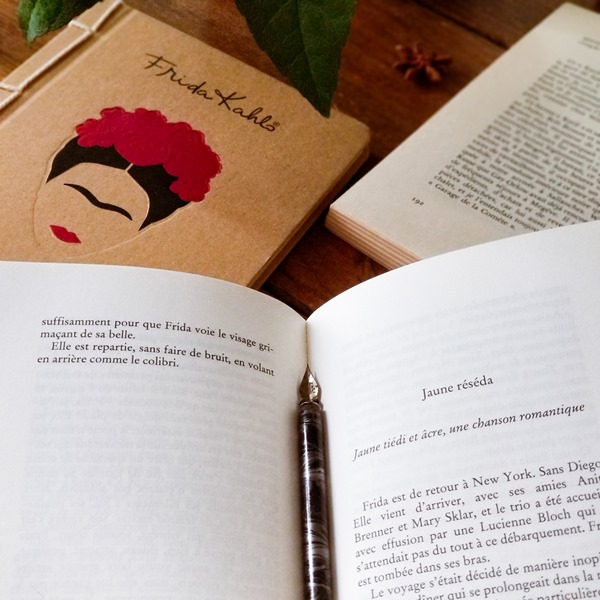 "Rien n’est noir" le roman de Claire Berest sur Frida Kahlo Rien n’est noir roman de Claire Berest ouvert au chapitre intitulé "Jaune réséda" avec le carnet Frida Kahlo" glissé dessous.