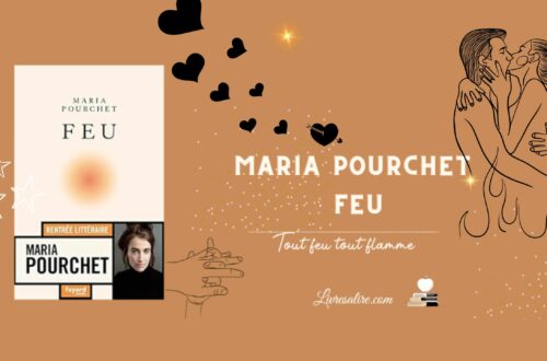 Illustration montrant le roman "Feu" de Maria Pourchet avec illustration d'un couple qui s'aiment passionnément et charnellement.