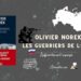 Illustration montrant le livre "Les guerriers de l'hiver" de Olivier Norek sur fond gris foncé avec un tireur d'élite